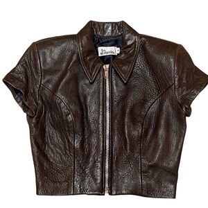 J. Harris Women's Zip Crop Brown Leather Top